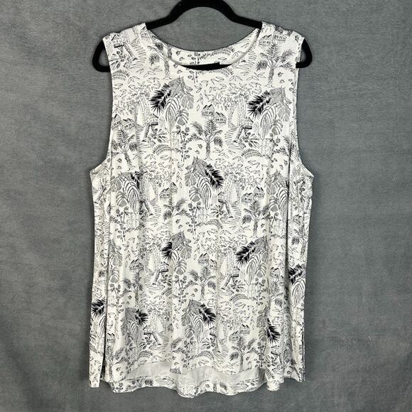 J Jill Wearever Collection Top Womens 2X White Tropical Print Sleeveless Stretch - Picture 1 of 12